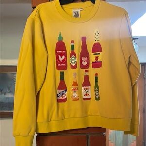 QUEEN OF SPARKLES Yellow Crewneck Sweater with hot sauce sequin Graphic Design